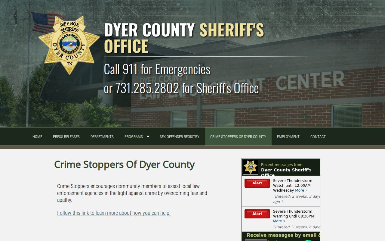 Dyer County arrest information on the official Crime Stoppers page
