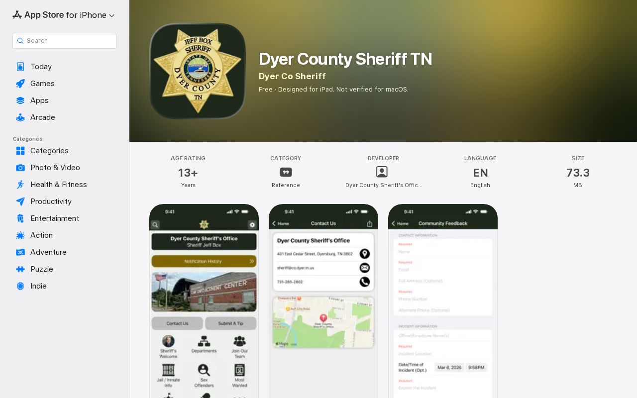 Dyer County Sheriff app limits for arrest record searches