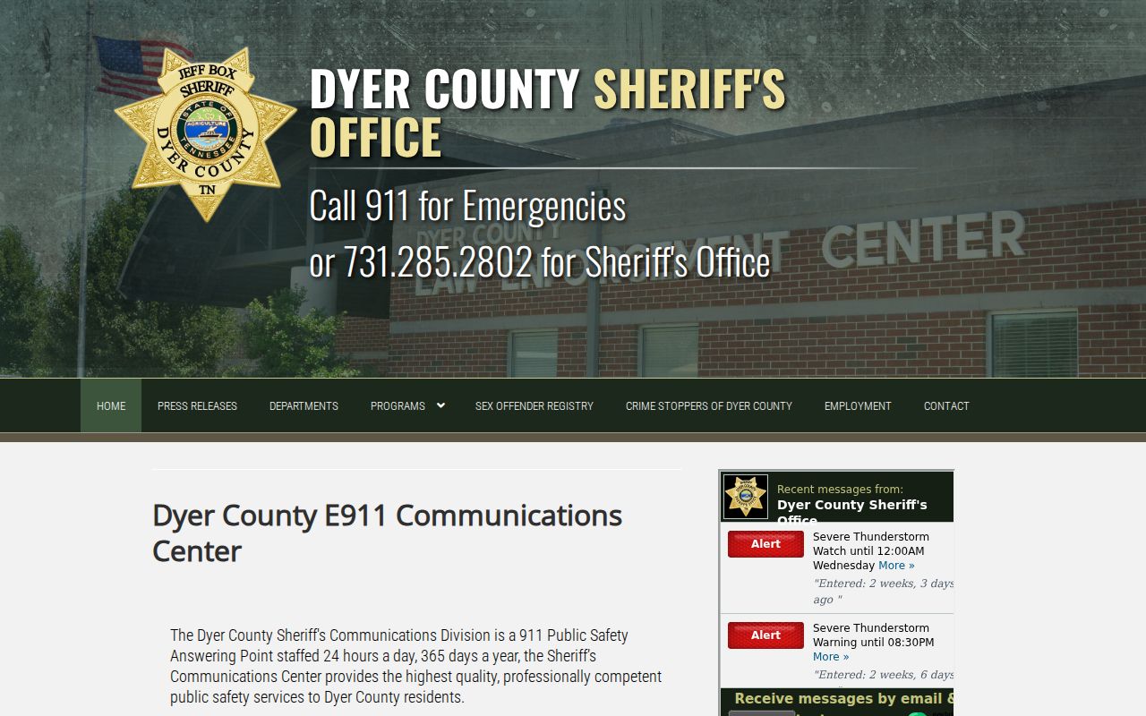 Dyer County arrest lookup at the sheriff headquarters website