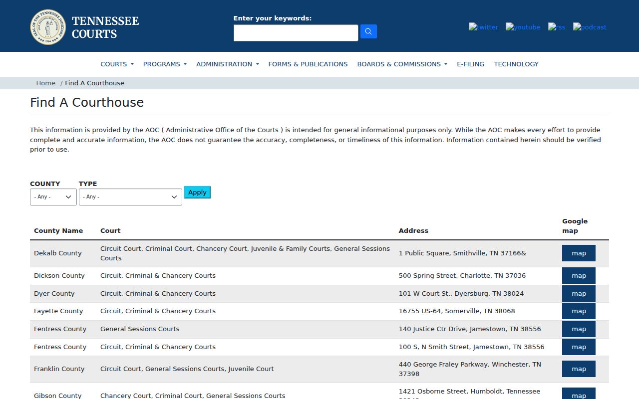 Dyer County criminal court case courthouse directory listing