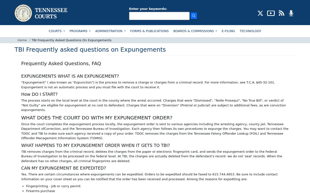 Dyer County criminal court case expungement workflow information