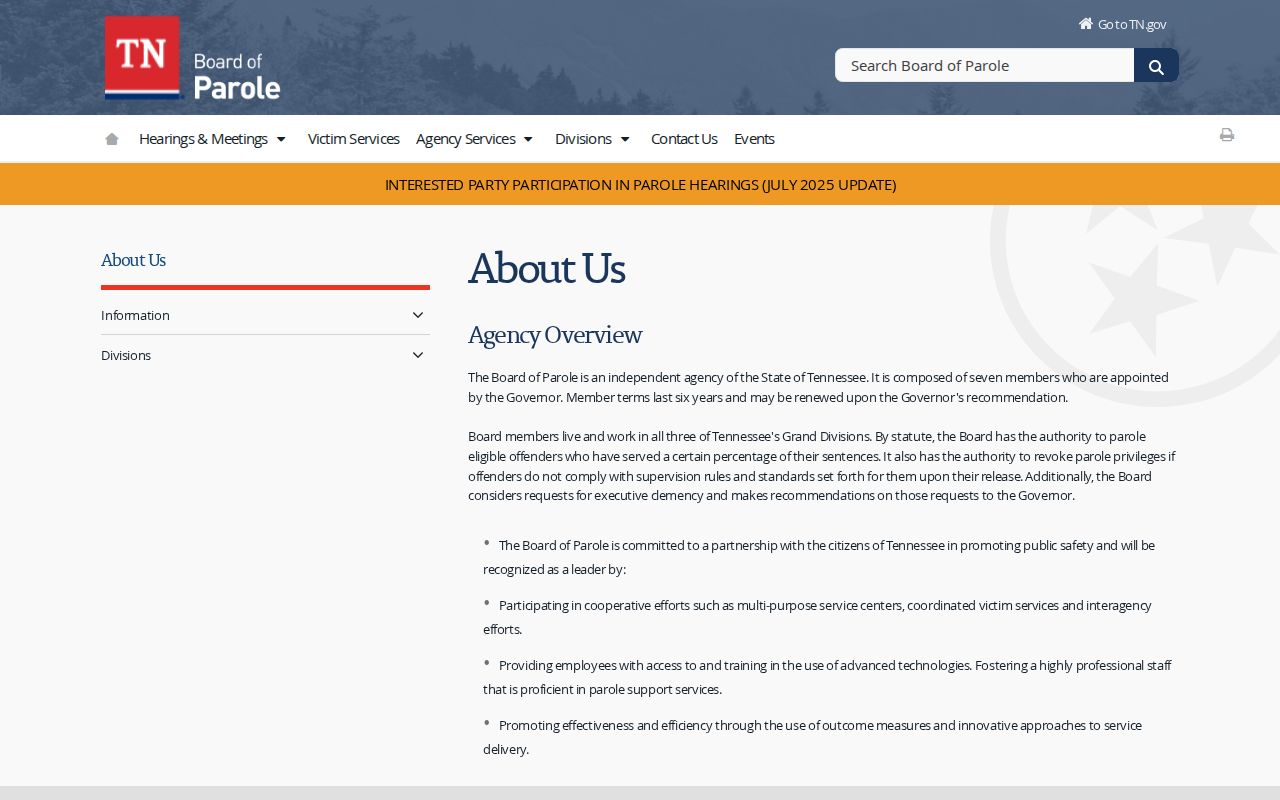 Dyer County criminal parole records and Tennessee Board of Parole authority