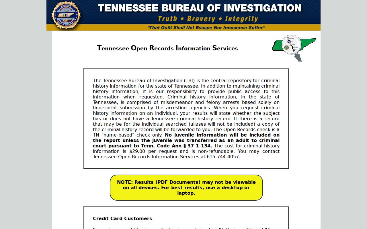 Dyer County criminal history search through the Tennessee TORIS interface