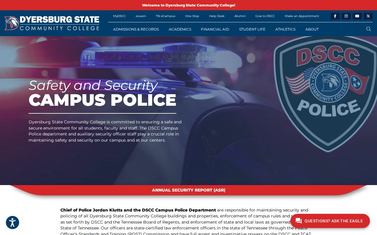 DSCC Campus Police contact for Dyer County arrest reports