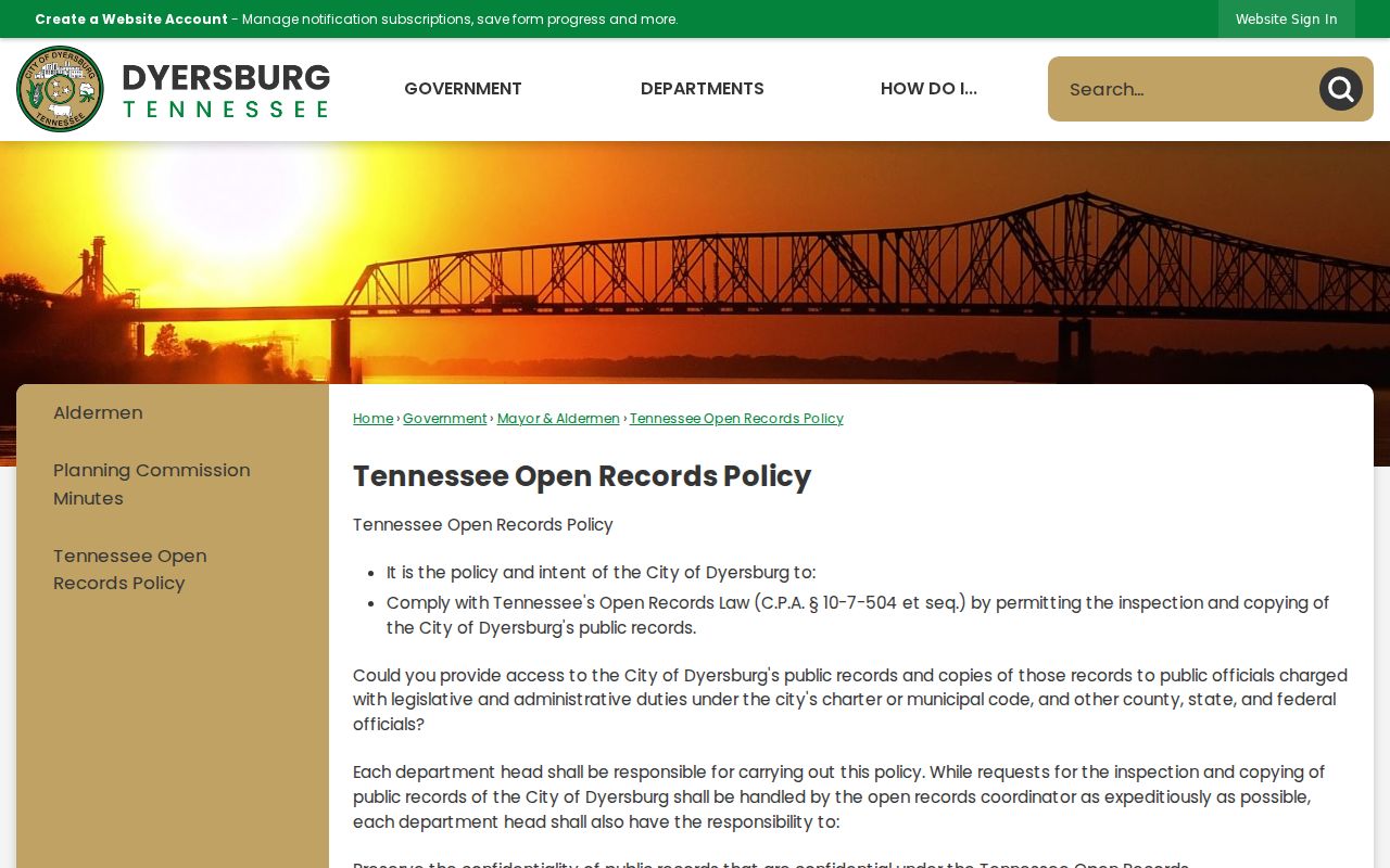 Dyersburg request form for Dyer County arrest and police records
