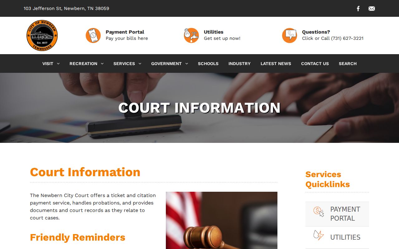 Newbern City Court official record contact and Monday schedule