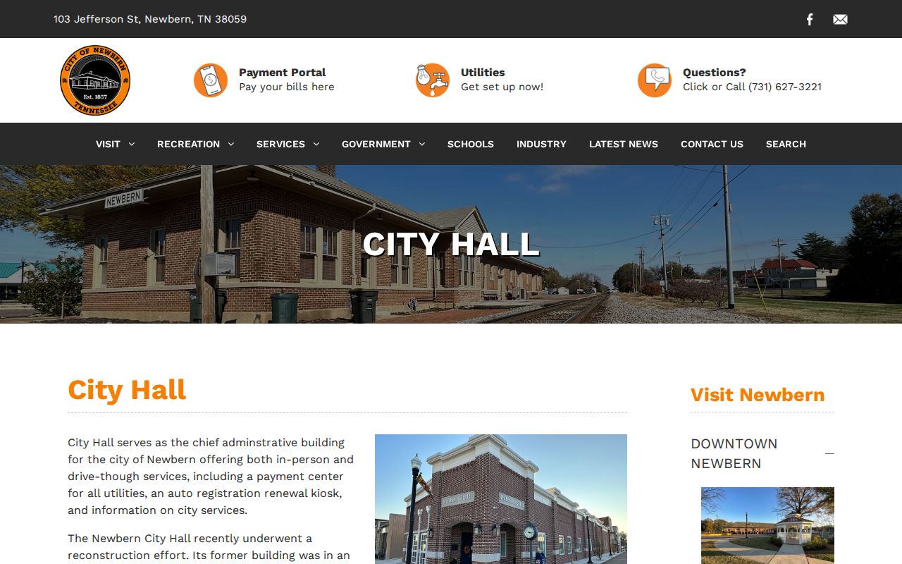 Newbern City Hall official building and service information