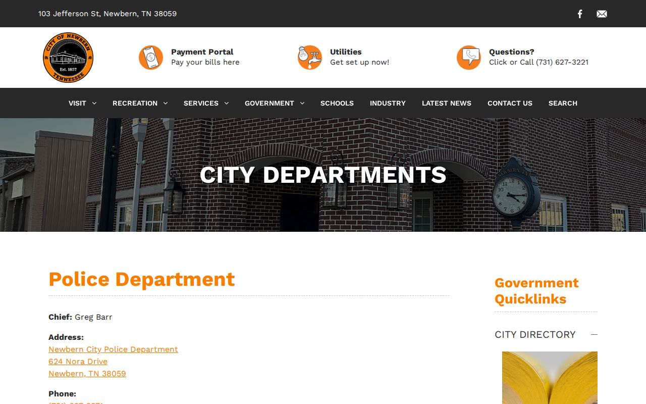Official Newbern Police Department contact and building page