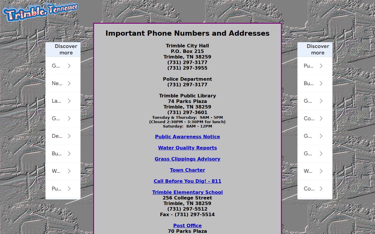 Official Trimble Police and Town Hall contact information